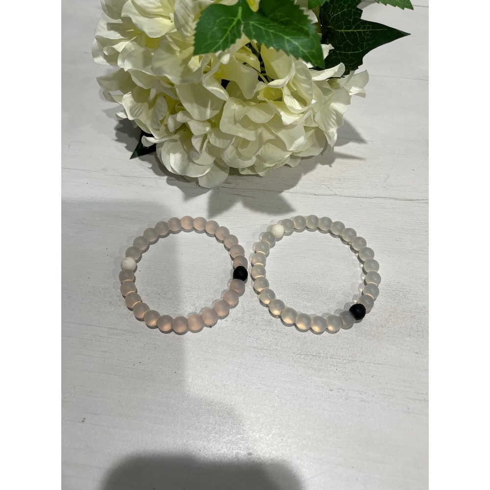 Lokai Classic Bracelet Set of 2 White Bead Silicone 6‎ inch Small